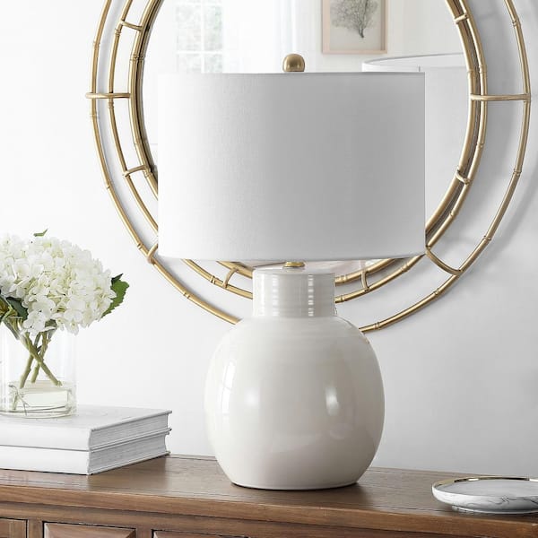 Syra 24 in. Ivory Table Lamp with White Shade