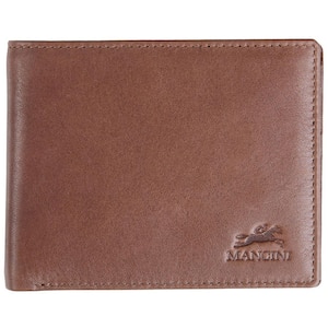 Bellagio Collection Brown Leather Center Wing RFID Wallet with Coin Pocket