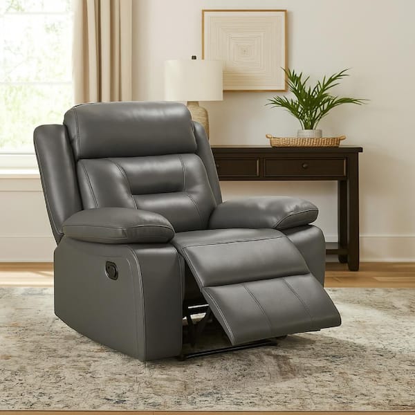 Conia Dark Gray Faux Leather Standard Recliner Chair with Top Grain Leather