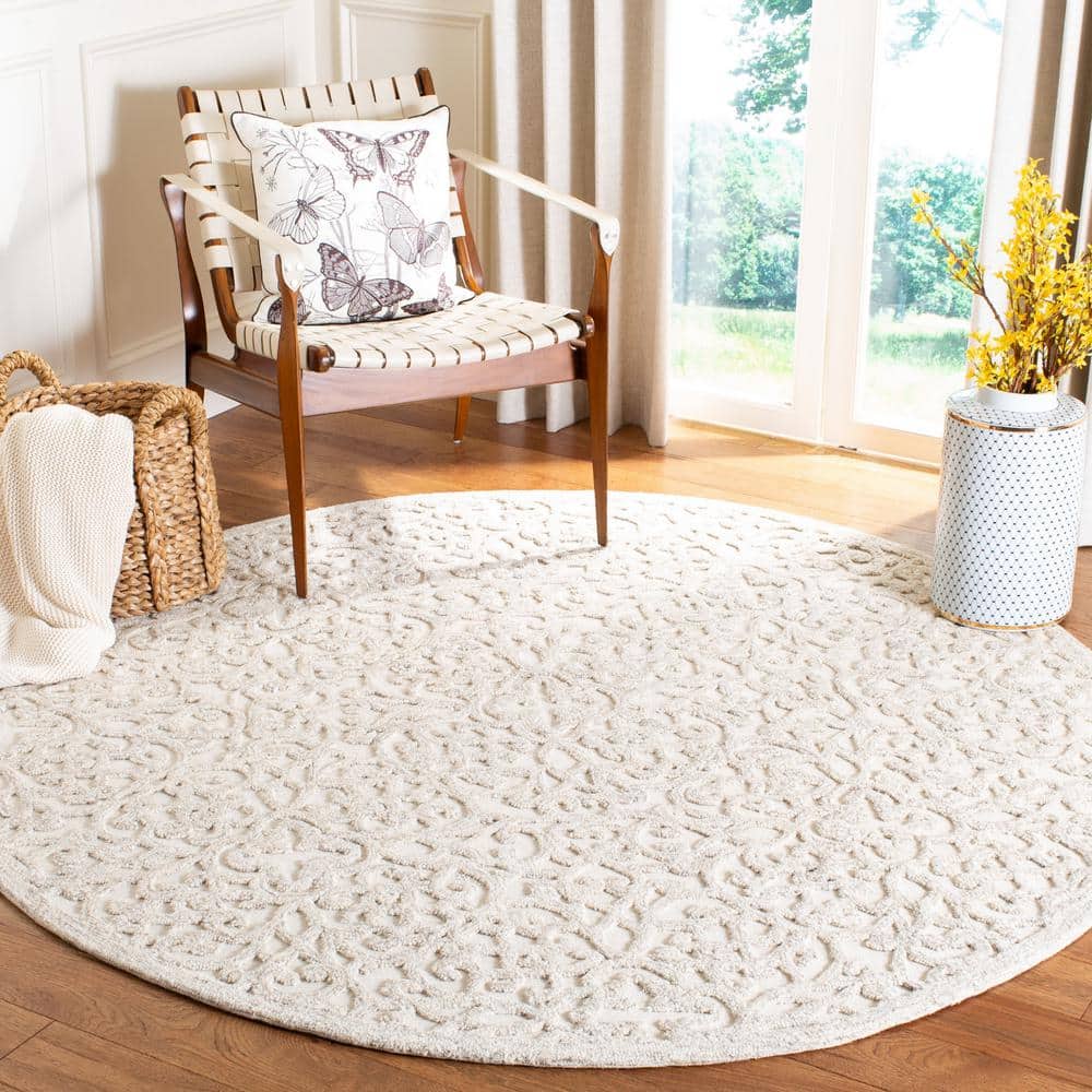 Camel and Ivory 6' Round Hand-Tufted Wool Area Rug