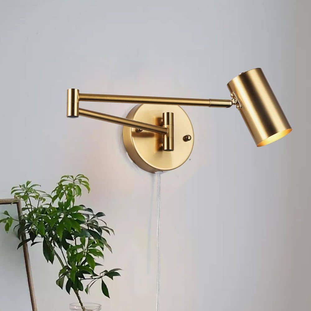Modern 6.1 in. 1 Light Plug in Wall Sconces with Gold Swing Arm Shade, Farmhouse Reading Wall Lamp with Switch price history on PriceWatchPro