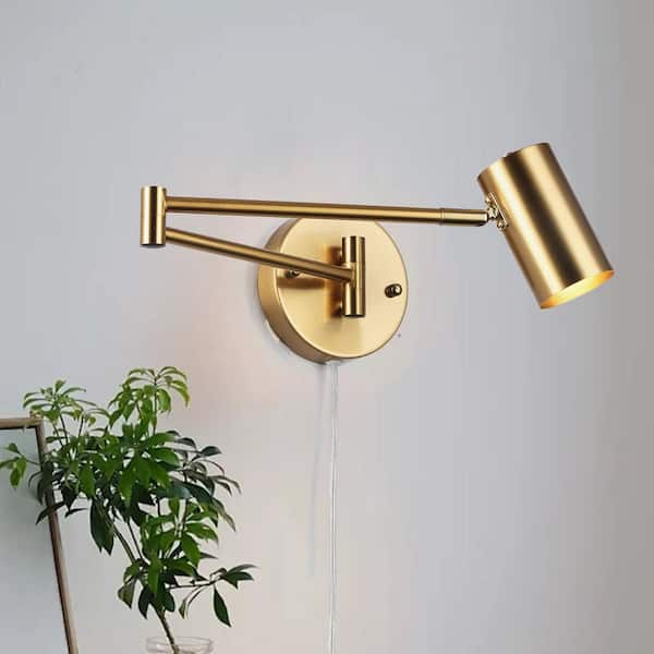 Modern 6.1 in. 1 Light Plug in Wall Sconces with Gold Swing Arm Shade, Farmhouse Reading Wall Lamp with Switch