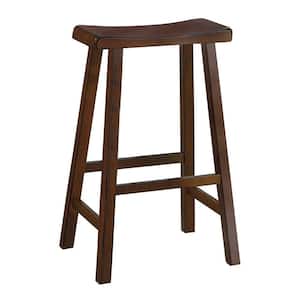 29 in. Cherry Brown Wooden Counter Height Stool with Saddle Seat (Set of 2)