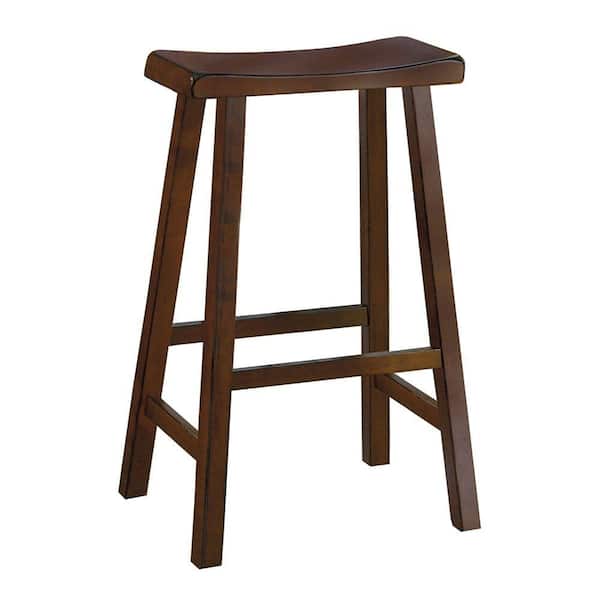 Benjara 29 in. Cherry Brown Wooden Counter Height Stool with Saddle Seat (Set of 2)