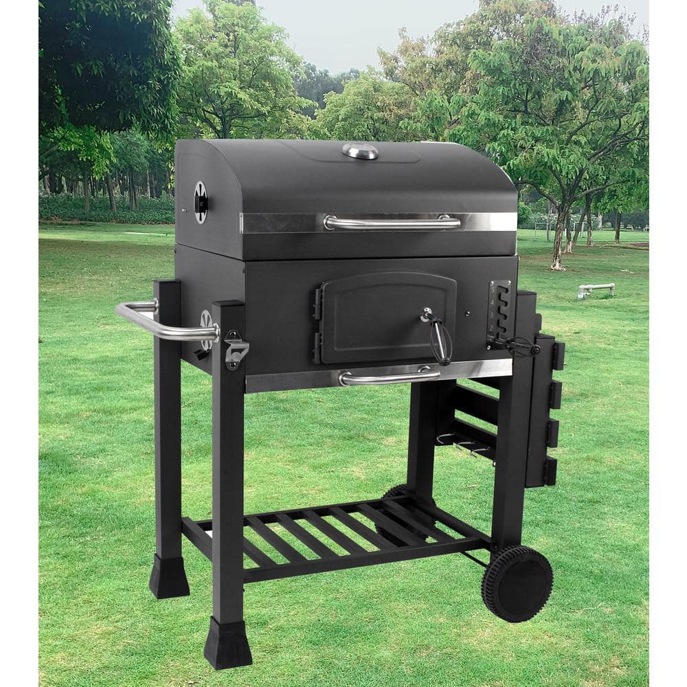GrillFest Deluxe 24" Black Porcelain-Coated Steel Charcoal Grill