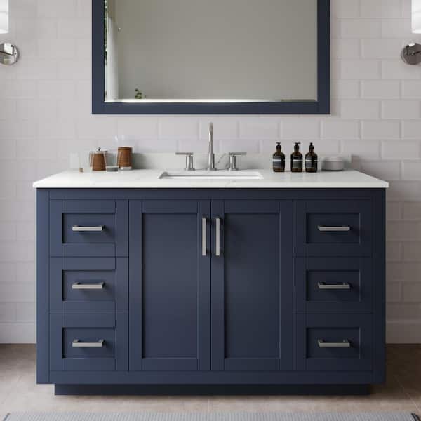 Wyndham Collection Miranda 54 in. W x 22 in. D x 33.75 in. H Single Bath Vanity in Dark Blue with Giotto Quartz Top