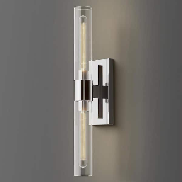 24.8 in. 2-Light Nickel Wall Sconce, Vanity light, Modern Wall Light for Living Room, Bathroom, Bedroom (Set of 1)