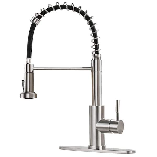 Spring 18.5 in. Single Handle 2-Mode Pull Down Sprayer Kitchen Faucet with 360° Swivel Lead-Free in Brushed Nickel