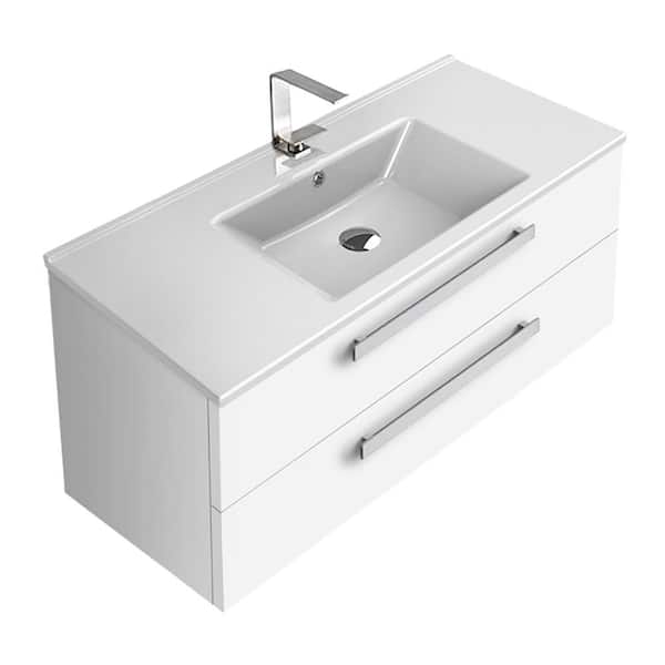 Nameeks Dadila 38 in. W x 17.5 in. D x 17.4 in. H Bathroom Vanity in Glossy White with Ceramic Vanity Top and Basin in White