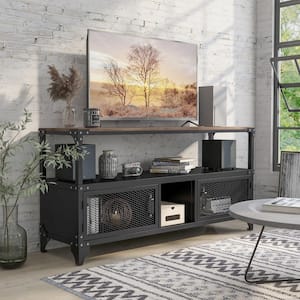 Blair 60.5 in. Dark Walnut and Sand Black TV Stand Fits TV's up to 70 in.