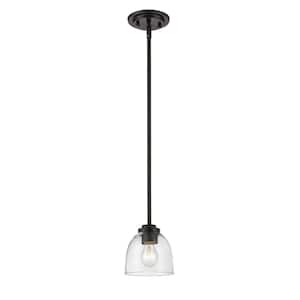 1-Light Bronze Shaded Mini-Pendant with Clear Glass Shade