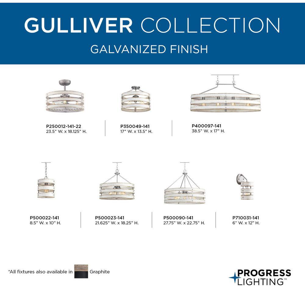 Gulliver 27.75" Galvanized Steel Farmhouse Drum Pendant with Wood-Grained Accents