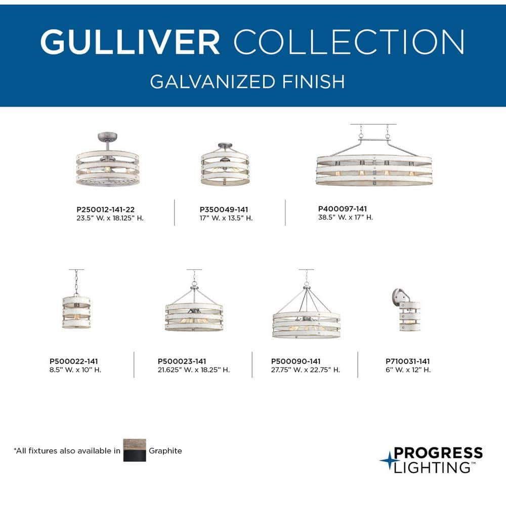 Gulliver Galvanized 24" Rustic Chandelier Ceiling Fan with Remote