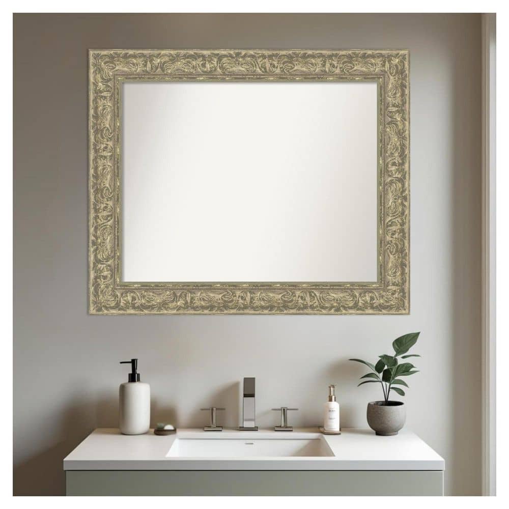 Luxe Antique Silver 34.75 in. x 28.75 in. Non-Beveled Traditional Rectangle Framed Bathroom Wall Mirror price history on PriceWatchPro