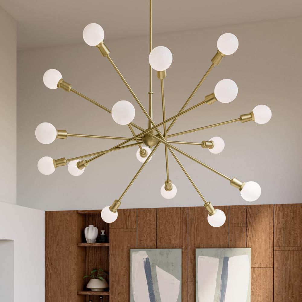 Natural Brass 16-Light Sputnik Chandelier with Adjustable Arms