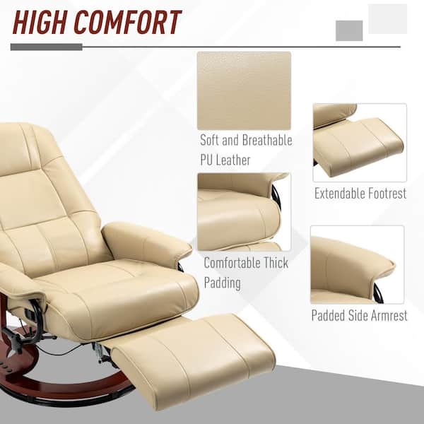 HomCom Faux Leather Adjustable Manual Swivel Base Recliner Chair with  Comfortable and Relaxing Footrest 