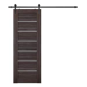 Alba 23.875 in. x 95.25 in. 7-Lite Frosted Glass Gray Oak Wood Composite Sliding Barn Door with Hardware Kit