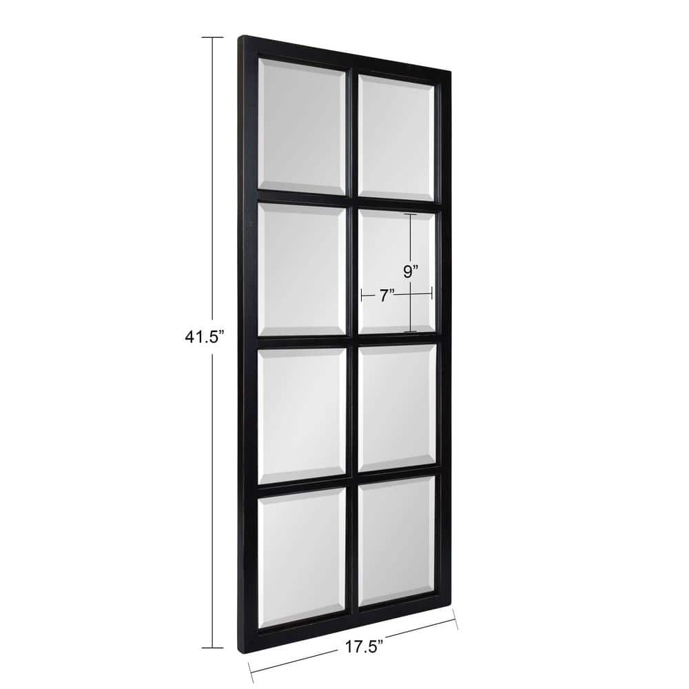 Rustic Black Wood 8-Panel Windowpane Wall Mirror, 22x46