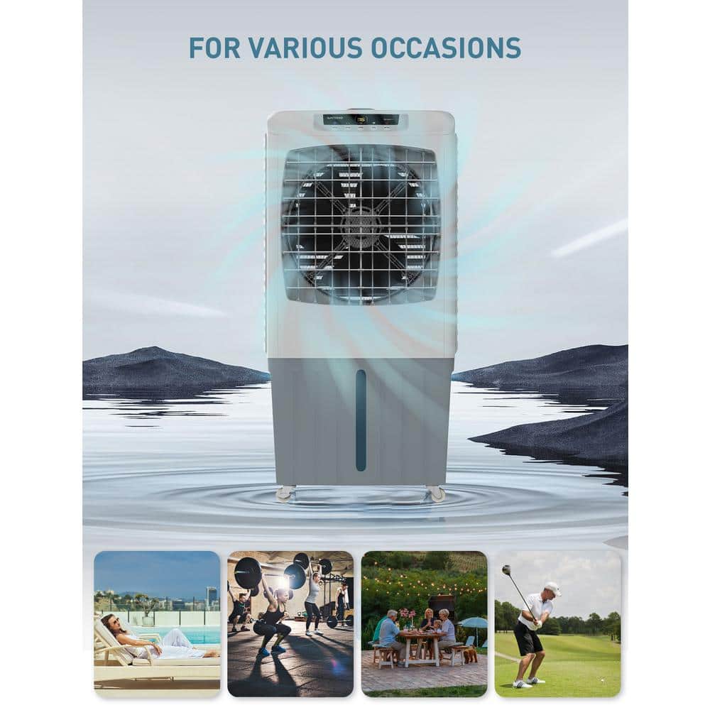 Gray and White Portable Evaporative Cooler with Remote Control