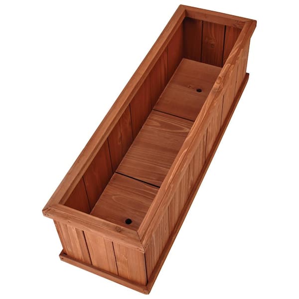 Vigoro Brooklin Large Stained Brown Wood Planter Box (39.5 in. L x
