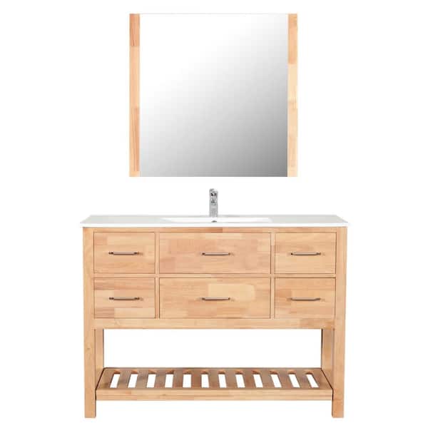 Unbranded Santa Monica 48 in. W x 18 in. D x 36 in. H Single Bath Vanity in NW with White Vanity Top with White Basin and Mirror