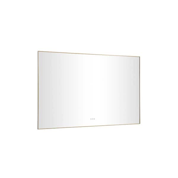ANGELES HOME 60 in. W x 36 in. H Large Rectangular Aluminium Framed Dimmable Wall LED Bathroom Vanity Mirror with Back Light in Gold
