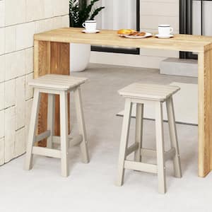 Laguna 24 in. Set of 2 HDPE Plastic All Weather Square Seat Backless Counter Height Outdoor Bar Stool in Sand