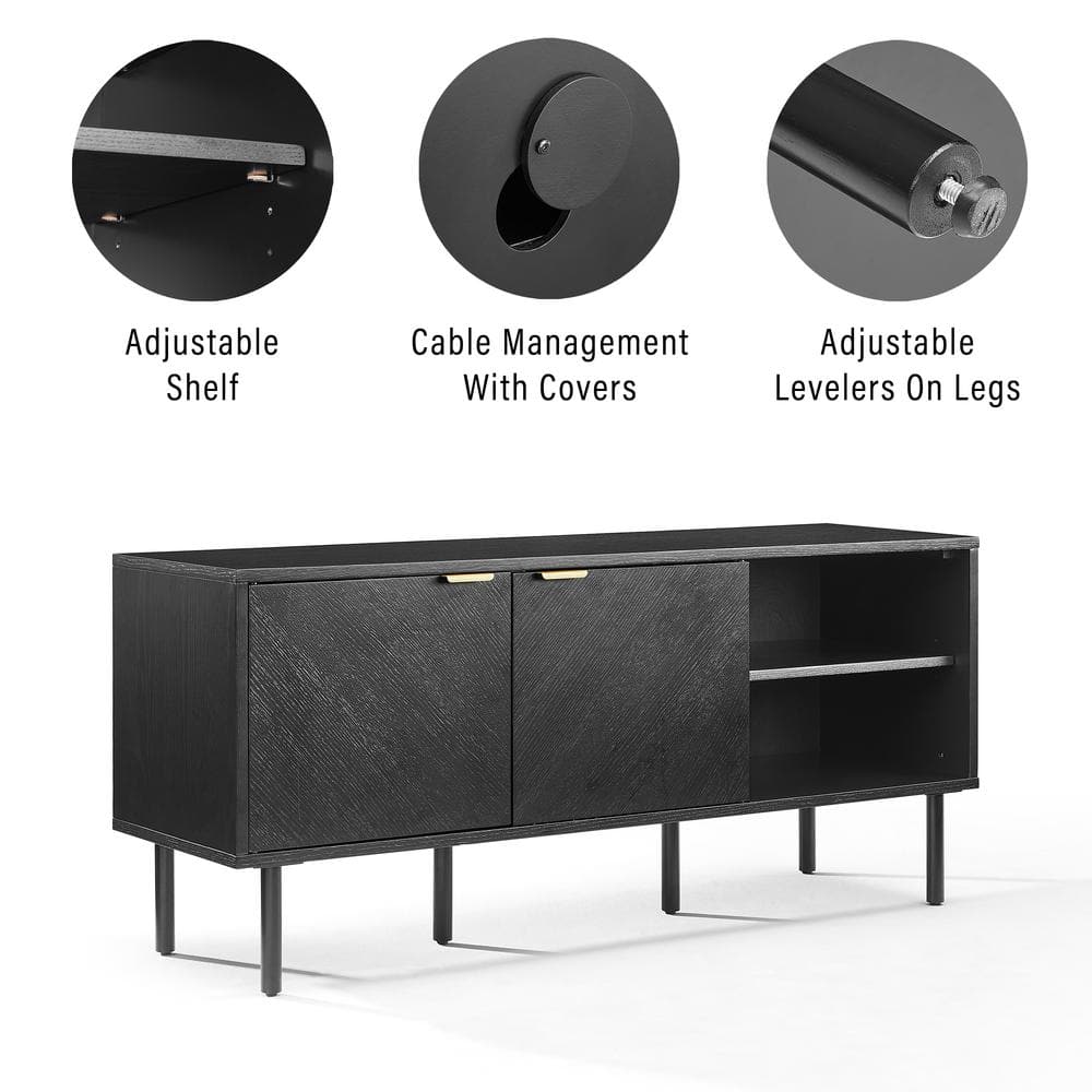 Brody Black Oak Record Storage Sideboard with Brass Handles