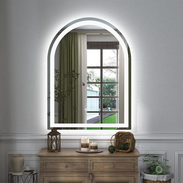 32 in. W x 42 in. H Arch Frameless Super Bright 192 LEDs/M Lighted Anti-Fog Tempered Glass Wall Bathroom Vanity Mirror