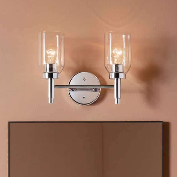 Madden 14.25 in. 2-Light Chrome Modern Bathroom Vanity Light with Clear Glass