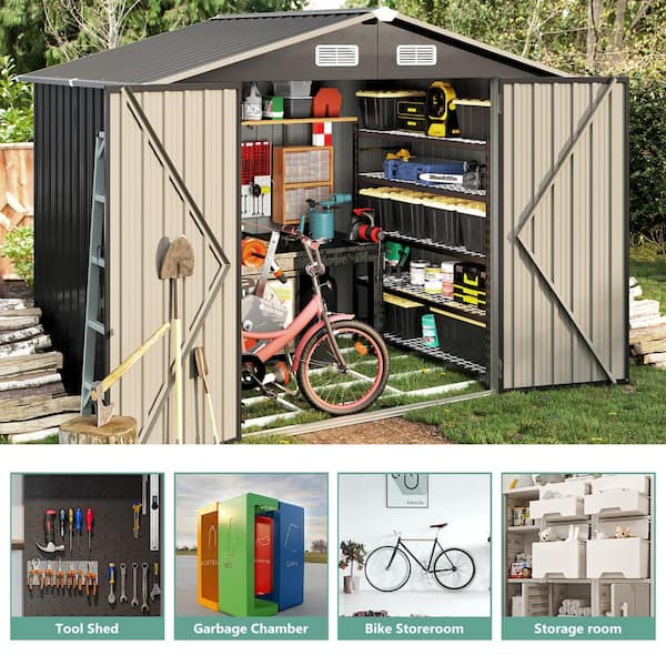 Sizzim 8 ft. W x 6 ft. D Metal Storage Shed with Metal Floor