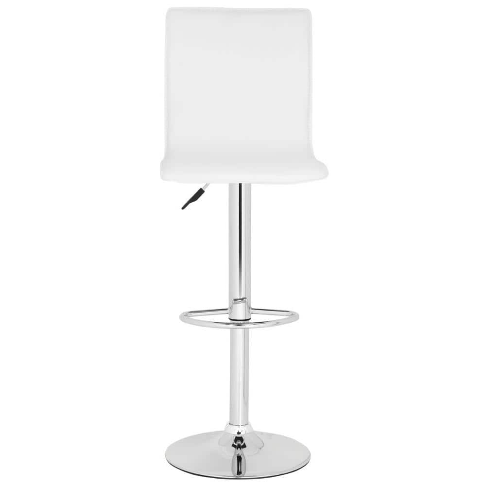 SAFAVIEH Magda White Chrome Adjustable Height Swivel Cushioned Bar