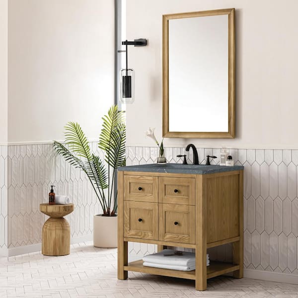 James Martin Vanities Breckenridge 30.0 in. W x 23.5 in. D x 34.2 in. H Single Bathroom Vanity Light Natural Oak and Parisien Bleu Quartz Top