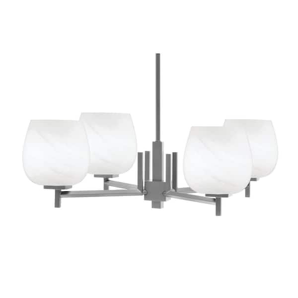 Unbranded Bridgewater 28 in. 4 Light Graphite Chandelier with 6 in. White Marble Glass Shades, No Bulbs Included