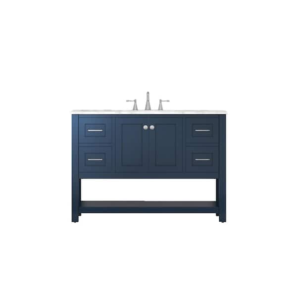 Alya Bath Wilmington 48 in. W x 34.2 in. H x 22 in. D Bath Vanity in Blue with Marble Vanity Top in White with White Basin