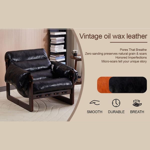 anpport Vintage Orange Oil Waxed Leather Accent Chair with