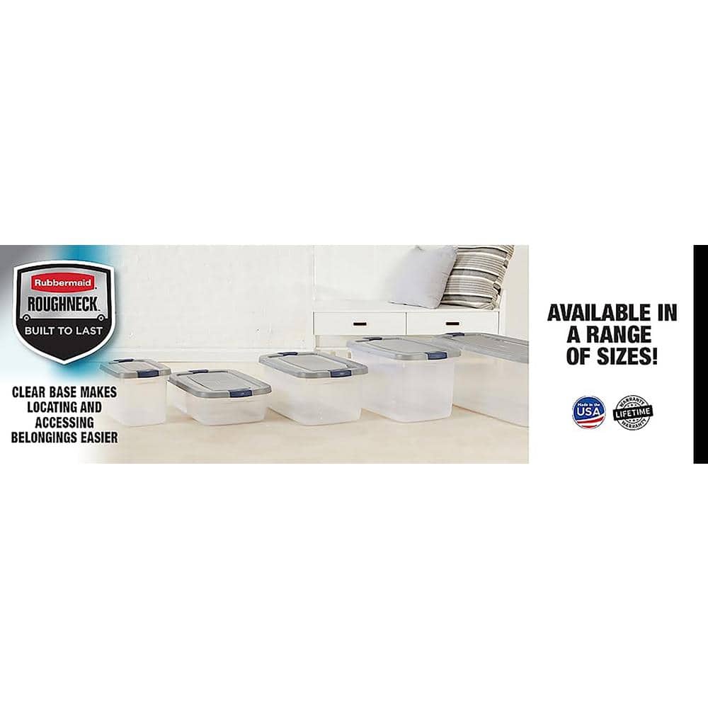 Clear 95 Qt Plastic Storage Bins with Gray Lids, Set of 4