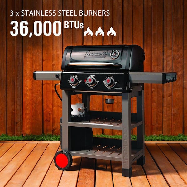 Coleman Cookout 3-Burner Propane Gas BBQ Grill in Black with 535