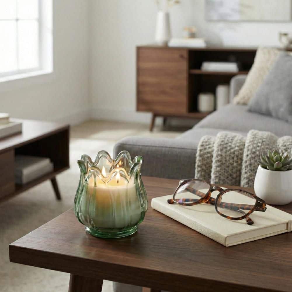 3.75 in. x 4.5 in. Blue/Green Glass Gardenia Scented Tulip Candle 12 Oz price history on PriceWatchPro