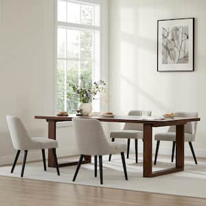 Leo Beige Solid Wood Dining Chairs with Fabric for Kitchen and Dining Room (Set of 4)