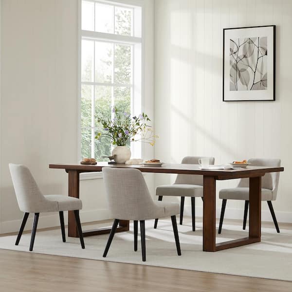 Spruce & Spring Leo Beige Solid Wood Dining Chairs with Fabric for Kitchen and Dining Room (Set of 4)