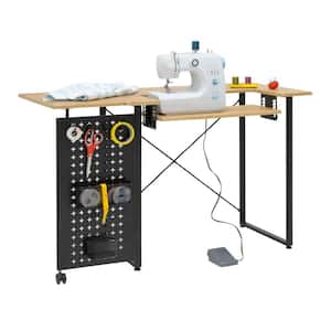 Pivot 47.75 in. Width MDF Sewing Table with Swingout Storage Panel in Graphite/Ashwood