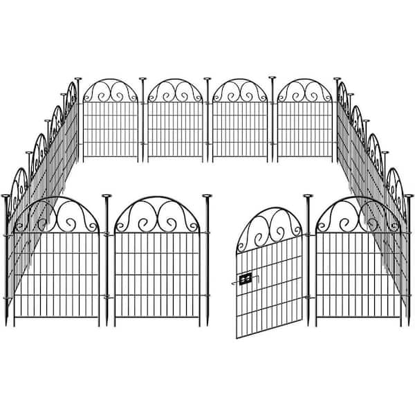 32 in. Black Metal Garden Fence with Gate - 16 Panels (27 in. L), 35 ft. Total, Reusable Outdoor Defense