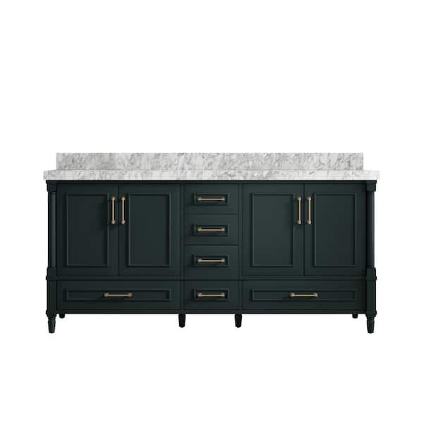 Willow Collections Hudson 72 in. W x 22 in. D x 36 in. H Double Sink Bath Vanity in Dark Green with 2 in. Carrara Marble Top