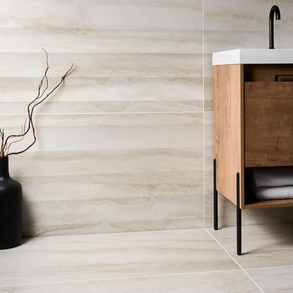 Auramar Travertino Warm White 23.62 in. x 47.24 in. 3D Travertine Look Matte Porcelain Wall Tile (15.38 Sq. Ft. / Case)
