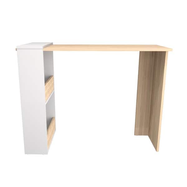 39.37 in. W Rectangular Sandstone and White Wood Computer Desk with Shelves