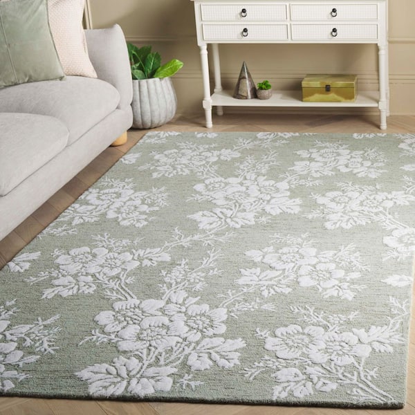 Glamour 8 ft. x 10 ft. Sage/Ivory Solid Floral Area Rug