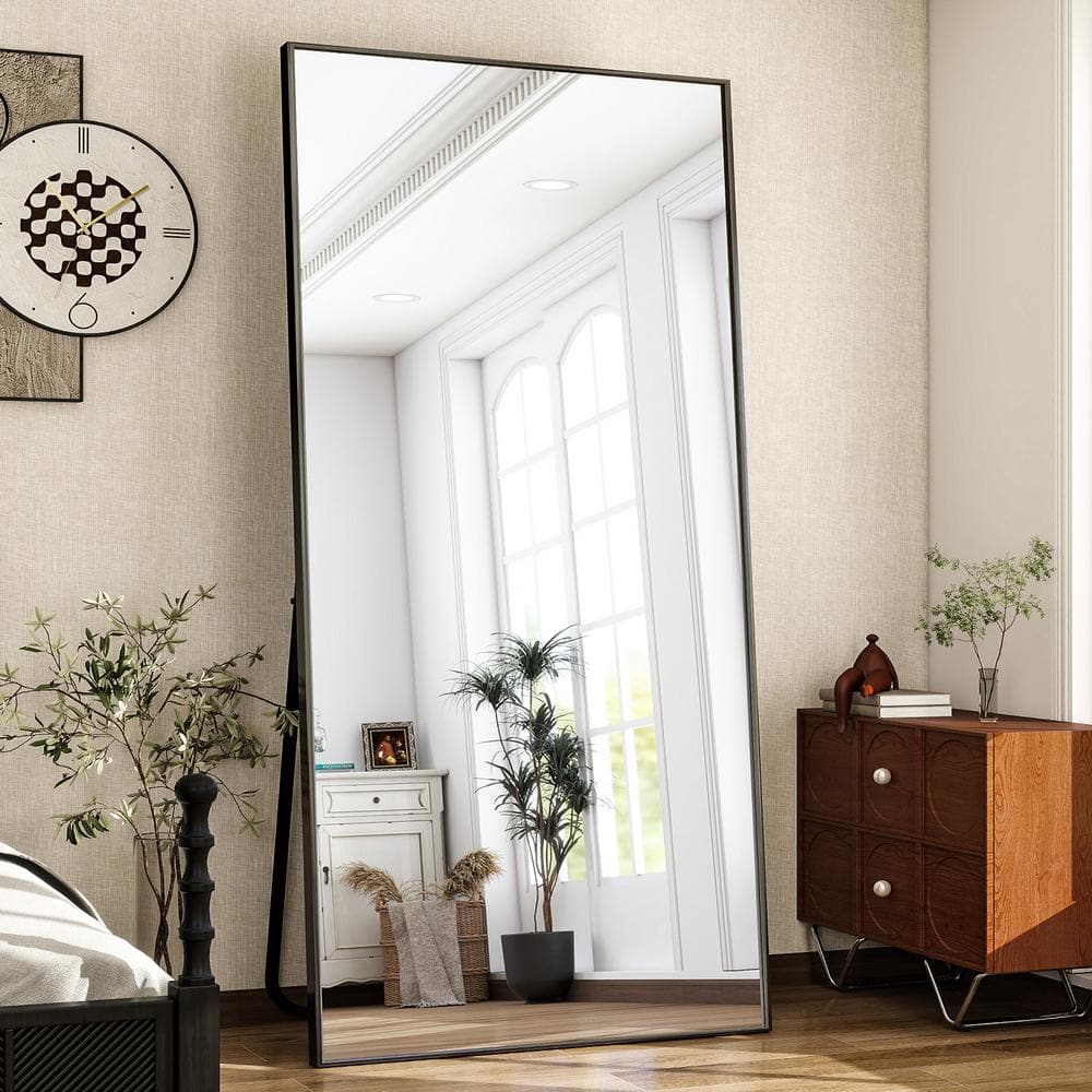XRAMFY Rectangular Modern Black Aluminum Framed Full Length Mirror Wall ...
