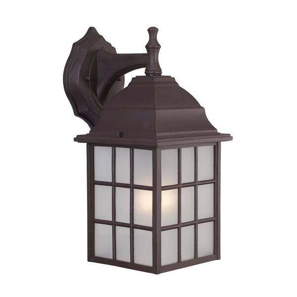 CANARM Colton 1-Light Bronze Outdoor Wall Lantern with Frosted Glass