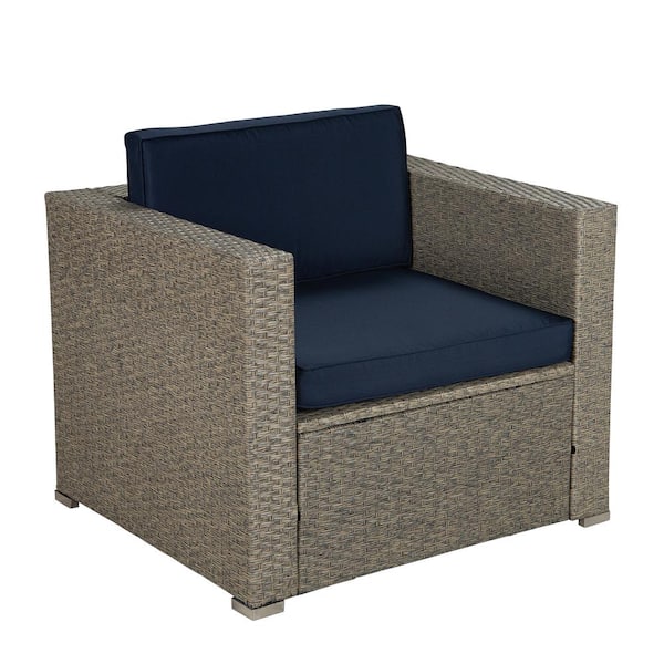 Unbranded 4-Piece Wicker Outdoor Sectional Set with Navy Cushion
